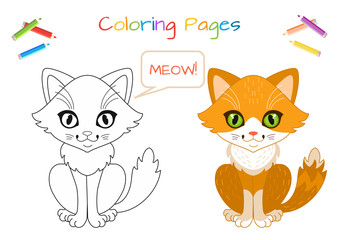 Funny little cat. Coloring book. Educational game for children. Cartoon vector illustration
