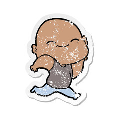 distressed sticker of a cartoon happy bald man