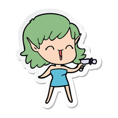 sticker of a cartoon elf girl