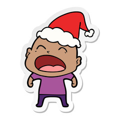 sticker cartoon of a shouting bald man wearing santa hat