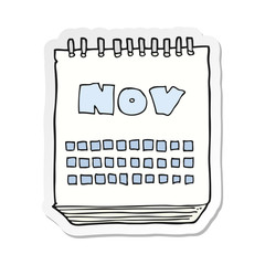 sticker of a cartoon calendar showing month of november