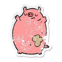 distressed sticker of a cartoon fat pig
