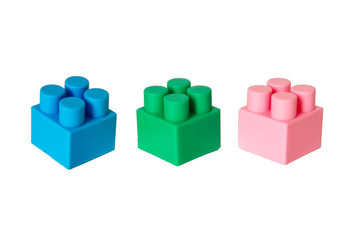 details of a children's plastic constructor on a white background. colored cubes. block.