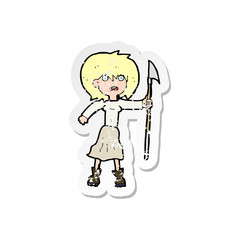 retro distressed sticker of a cartoon woman with harpoon