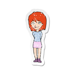 retro distressed sticker of a cartoon happy woman