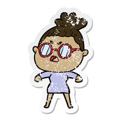 distressed sticker of a cartoon annoyed woman