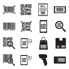 Barcode Icons. Black Flat Design. Vector Illustration.