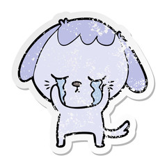 distressed sticker of a cute puppy crying cartoon