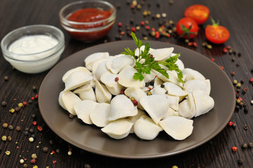 frozen dumplings on a platter