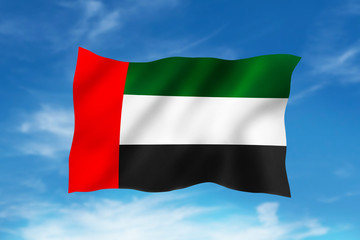 Flying United Arab Emirates flag with sky