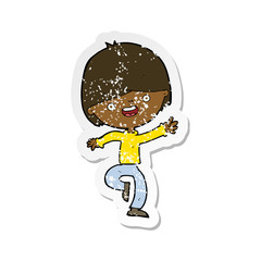 retro distressed sticker of a cartoon happy boy dancing