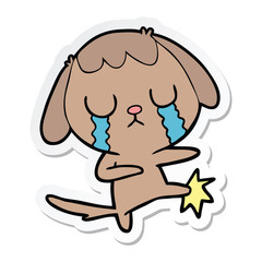 sticker of a cute cartoon dog crying