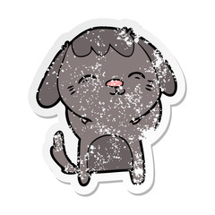 distressed sticker of a happy cartoon dog