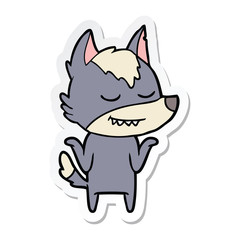 sticker of a friendly cartoon wolf