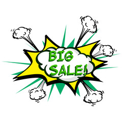 Fototapeta premium Big sale, colorful speech bubble and explosions in pop art style. Elements of design comic books. Raster Object isolated on white