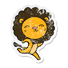 distressed sticker of a cartoon lion