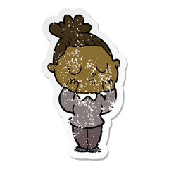 distressed sticker of a cartoon calm woman