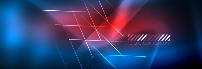 Neon glowing techno lines, hi-tech futuristic abstract background template with lines