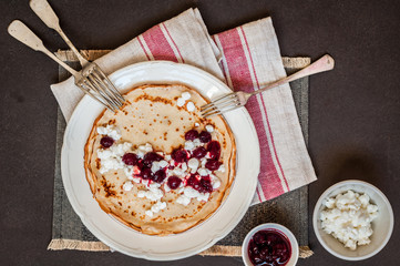 Cottage Cheese and Cranberry Jam Crepes
