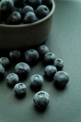 Blueberries on black plate and black background. 