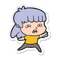 sticker of a cartoon worried woman