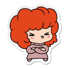 sticker cartoon of a cute cross kawaii girl