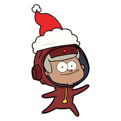 happy astronaut line drawing of a wearing santa hat