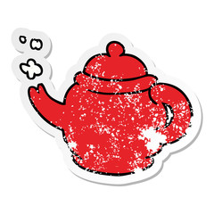 distressed sticker cartoon doodle of a blue tea pot