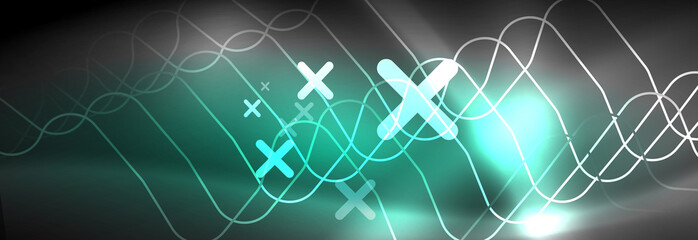 Glowing neon abstract lines, techno futuristic template