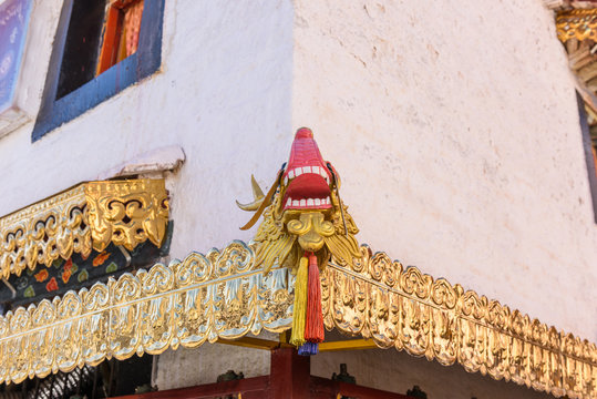 Tibetan style architecture dragan external in Barkhor Square, Lhasa, Tibet, China.