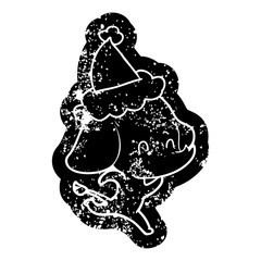 cute cartoon distressed icon of a elephant wearing santa hat