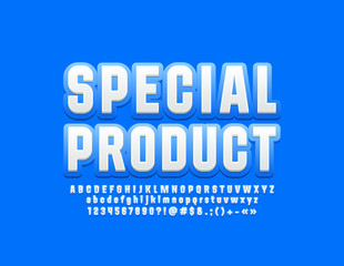 Vector modern logo Special Product with Font for Marketing and Advertising. Blue and White Alphabet Letters