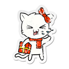distressed sticker of a cartoon cat