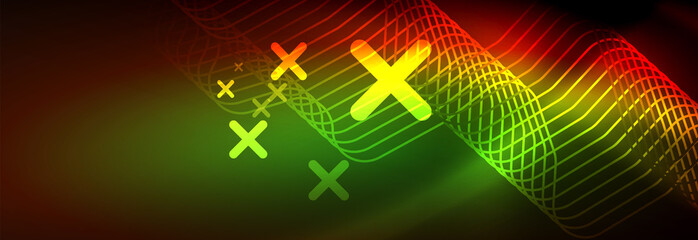 Neon glowing techno lines, hi-tech futuristic abstract background template with square shapes