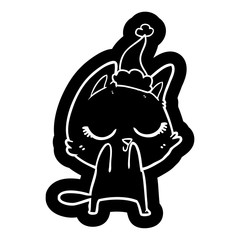 calm cartoon icon of a cat wearing santa hat