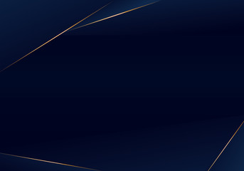 Abstract template dark blue luxury premium background with luxury triangles pattern and gold lighting lines