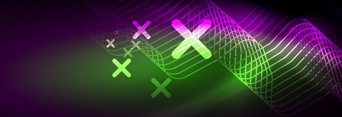 Glowing neon abstract lines, techno futuristic template