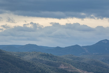 Fototapeta na wymiar Panoramic view of mountains in Spain. Cloudy day.