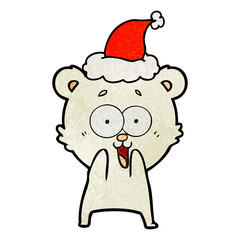 excited teddy bear textured cartoon of a wearing santa hat