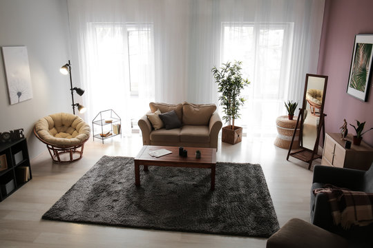 Stylish interior of big living room