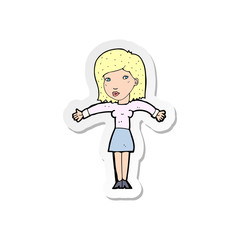 sticker of a cartoon woman shrugging shoulders