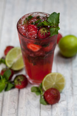  beautiful, bright spring-summer cocktails made from freshly squeezed fruits and vegetables, on a loft background, for use in design