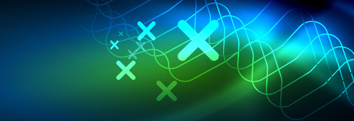 Neon glowing techno lines, hi-tech futuristic abstract background template with square shapes