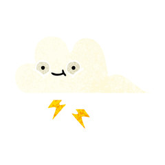 retro illustration style cartoon thunder cloud