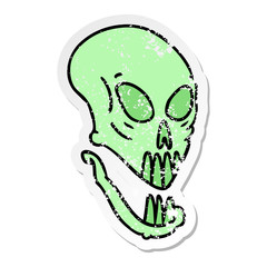 distressed sticker cartoon doodle of a skull head