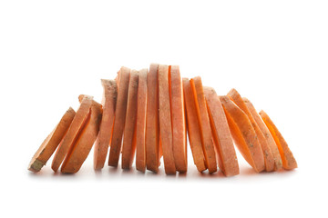 Raw cut sweet potato on white background