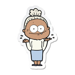 sticker of a cartoon happy old woman