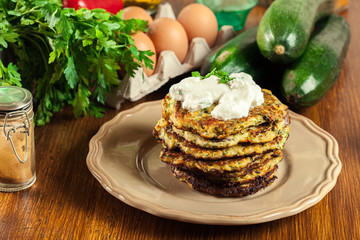 Zucchini fritters or pancakes