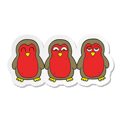 sticker of a cartoon christmas robins holding hands
