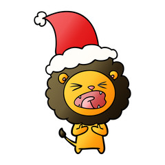 gradient cartoon of a lion wearing santa hat